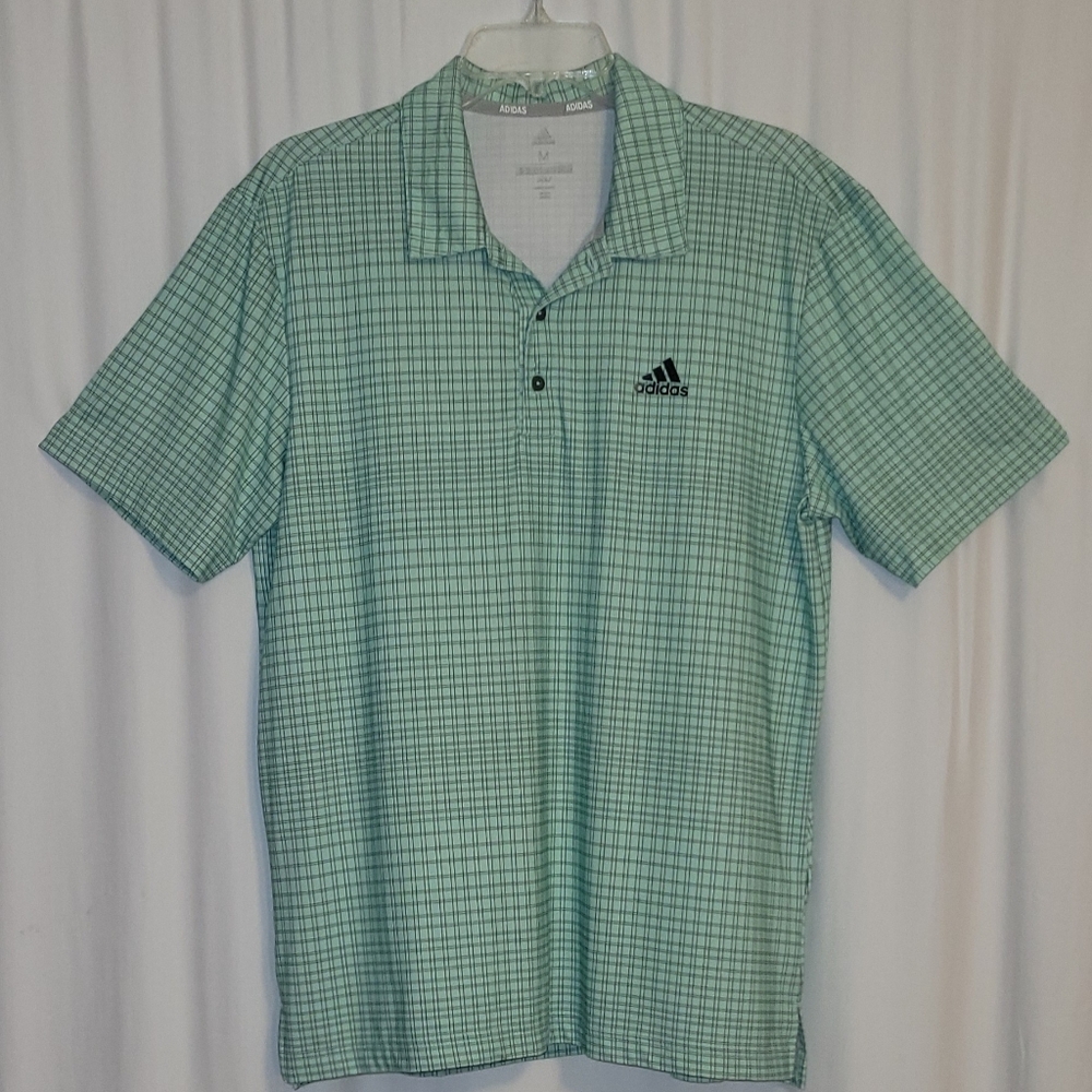 ⛳️ Adidas Ult Golf Polo Plaid Mint Green UPF 50